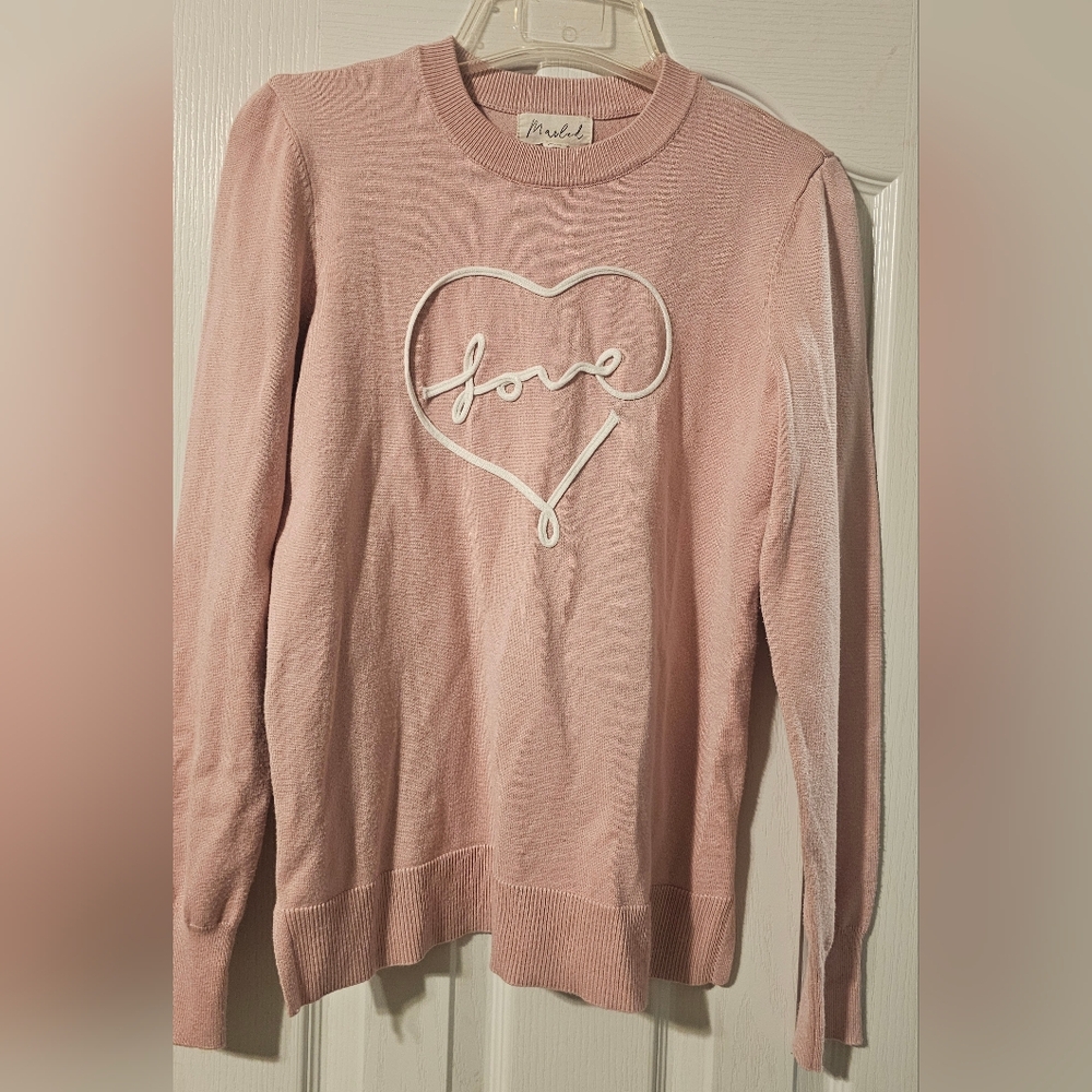 Marled Love Heart Lightweight Sweater Rayon Pink White Women's Size XS - Picture 6 of 6